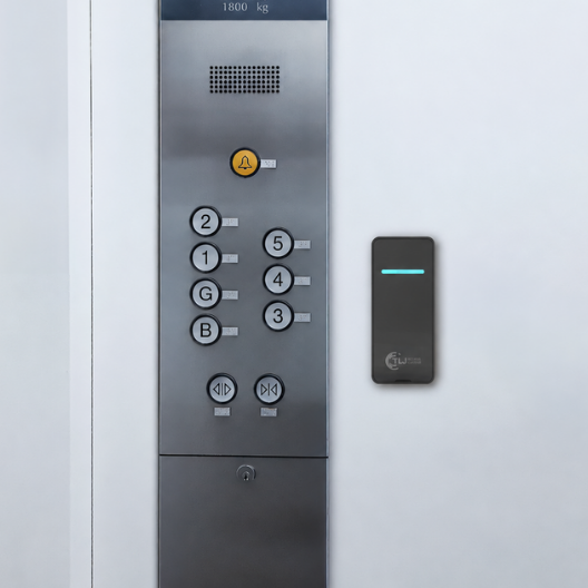 hardwires access control reader displayed next to elevator panel