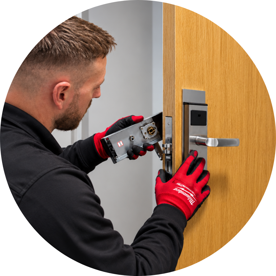 engineer refurbishing electronic door lock