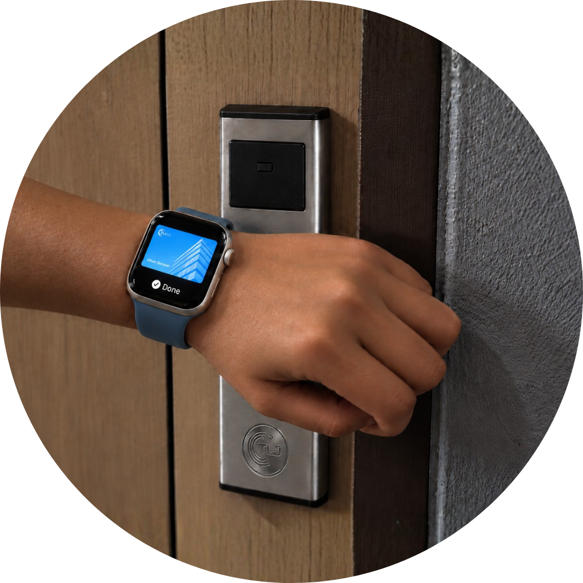 apple wallet keys being used on apple watch to unlock electronic door lock
