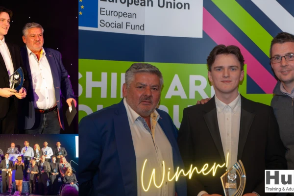Apprentice of Year winner Harvey Taylor receiving his award with TLJ CEO Tony Martin